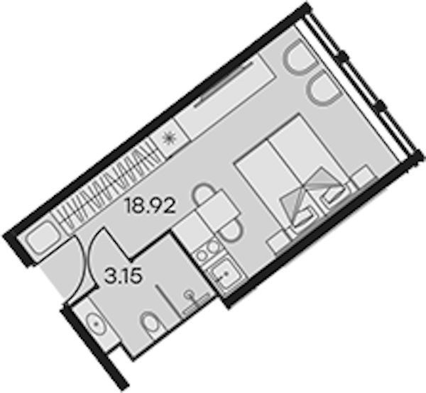 Квартира студия 22.07 м², 3/15 эт., Апарт-отель «Апарт-отель 25-7 Заневский»